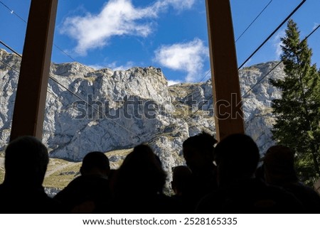 Image, Stock Photo Tourists gazing at breathtaking snowy mountain slope