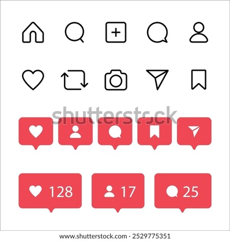 flat Instagram icons notifications set