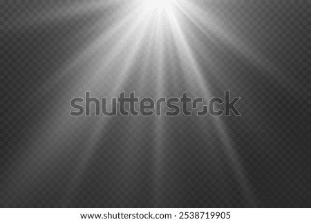 White light with glare. Light rays of the sun. On a transparent background.