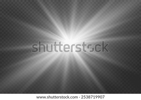 White light with glare. Light rays of the sun. On a transparent background.