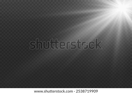 White light with glare. Light rays of the sun. On a transparent background.