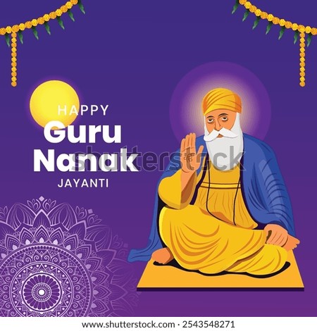 happy Guru Nanak Jayanti festival greeting card design. India Hindu Sikh celebrating birthday of Guru Nanak Dev. abstract vector illustration.