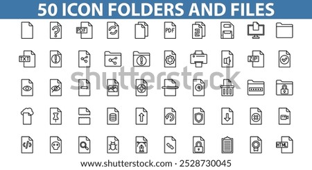 50 Icon Folder And File. Containing Duplicate files, Folder Alert, Corrupt, HTML, TXT, Image, Lock Document, And More.