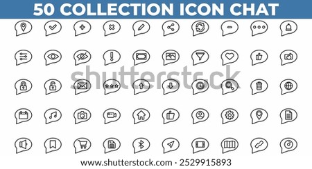 50 Chatting Icon Collection Set. Communication, Insert File, MMS, Trash, And More.