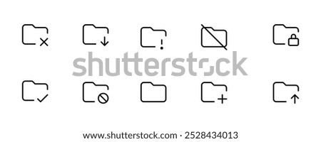 Folder icon set. File catalog, document search, folder synchronization, local network vector illustrations. Outline minimal signs. Editable Stroke. Suitable for Web Page, Mobile App, Ui ux