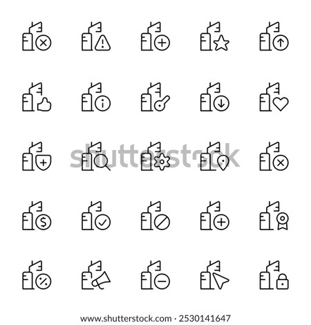 Building icons set. Building icon collection. Real estate. Home house add sell sale down lock percentage location star caution setting key like location buy. vector stroke can use for web, mobile, ui