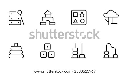 Educational toys icon, vector set design with Editable Stroke. Line, Solid, Flat Line, thin style and Suitable for Web Page, Mobile App, UI, UX design.