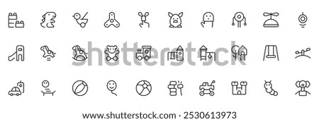 Toys icon, park, games vector set design with Editable Stroke. Line, Solid, Flat Line, thin style and Suitable for Web Page, Mobile App, UI, UX design.