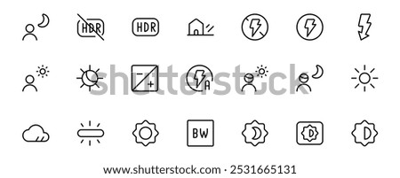 Lighting function icon, camera light mode. outline flat icon for apps icon vector on white background