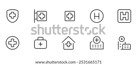 hospital icon, vector set design with Editable Stroke. Line, Solid, Flat Line, thin style and Suitable for Web Page, Mobile App, UI, UX design.