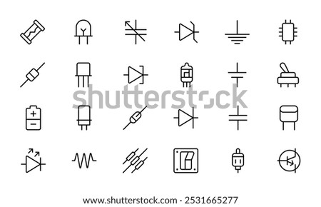 Electronic Components icon like Circuit, resistor, capacitor icon. editable stroke. Suitable for website design, logo, app, template, and ui ux. vector