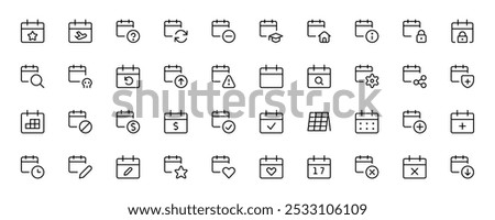 Date icon, Calendar, agenda, Today, tomorrow, previous. Mark the date, holiday, important day. Planner diary. Add, share, and correct calendar. Vector Thin Line Icons. Simple Minimal Pictogram