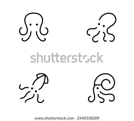 octopus icon, squid, Kraken, tentacle, aquatic, ocean, seafood, monster icon flat vector and illustration, graphic, editable stroke. Suitable for website design, logo, app, template, and ui ux.