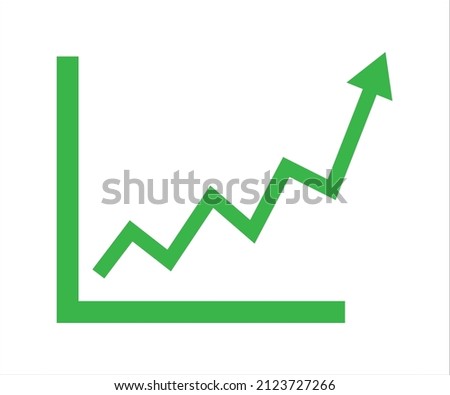 Growing business green arrow with bar char. Profit arow Vector illustration. Business concept, growing chart. Concept of sales symbol icon with arrow moving up. Economic Arrow With Growing Trend.