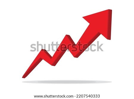 Growing business red 3d arrow on white, Profit red arrow, Vector illustration.Business concept, growing chart. Concept of sales symbol icon with arrow moving up. Economic Arrow With Growing Trend.