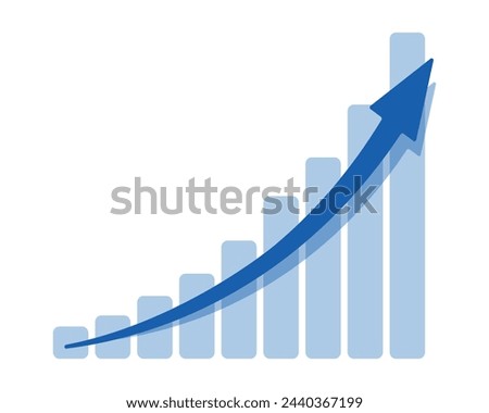 Upward stepping blue arrow. Growth Bar blue stairs step to growth success vector illustration on white. Progress way and forward achievement creative concept. Bar graph of blue bars.