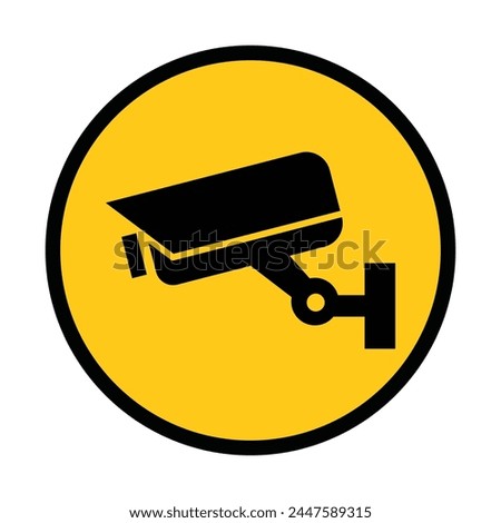 Security camera icon, video surveillance, cctv sign. Yellow round indicating camera operation. Surveillance camera,monitoring, safety home protection system. Fixed CCTV, Security Camera Icon Vector