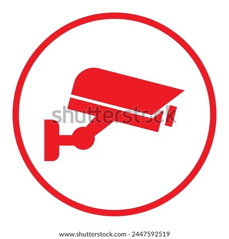 Security camera red icon, video surveillance, cctv sign. Surveillance camera,monitoring, safety home protection system. Fixed CCTV, Security Camera Icon Vector Template Illustration Design.