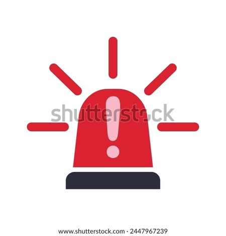 Red Emergency siren icon with exclamation point symbol in flat style. Business concept for web, marketing,banner, mobile app and graphic design elements. Police alarm,Medical alert vector illustration