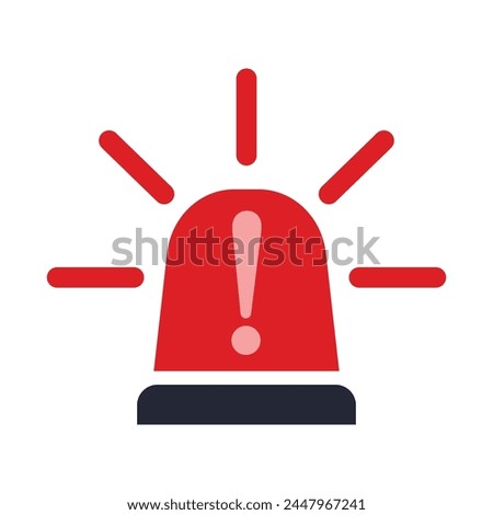 Red Emergency siren icon with exclamation point symbol in flat style. Business concept for web, marketing,banner, mobile app and graphic design elements. Police alarm,Medical alert vector illustration