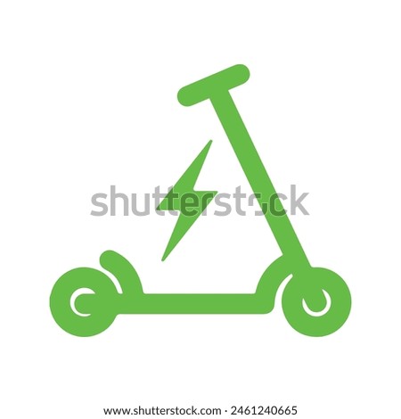 Electric scooter. Icon of electro bike illustration. Logo for rental. Electric scooter isolated on white background. Eco transport with charge sign. Green e-scooter for mobility of ride. Vector EPS10