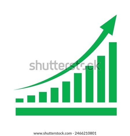 Growing business green arrow on white. Profit arow Vector illustration.Business concept, growing bar chart. Concept of sales symbol icon with arrow moving up. Economic Arrow With Growing Trend.