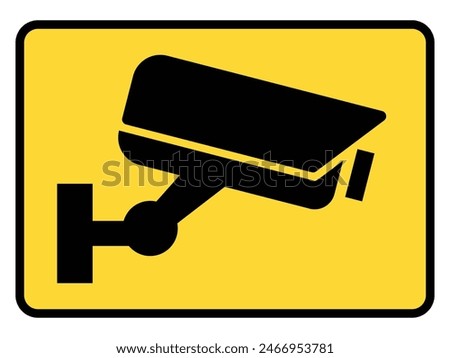 Security camera icon, video surveillance, cctv sign. Yellow square indicating camera operation. Warning monitoring, safety home protection system. Fixed CCTV, Security Camera Icon Vector.