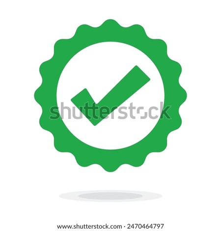 Quality guarantee green Vector icon isolated on white background. Approving, check, concept seal isolated on white background illustration. Award, winner, trophy, top quality, promotion concept.