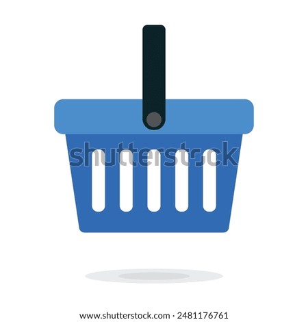 Blue Shopping Basket Vector Icon isolated on white. e-shop concept, shopping basket icon sign, pictogram supermarket basket ,store container. Hypermarket product carry object, grocery basket.