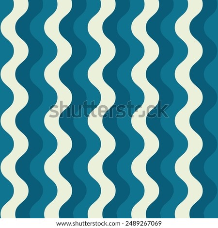 Blue and green retro groovy vertical waves seamless pattern.60s and 70s vibes Vintage Geo Art, ocean waves Pattern Vector illustration. Trendy wave pattern Abstract stripes blue optical art wave line.