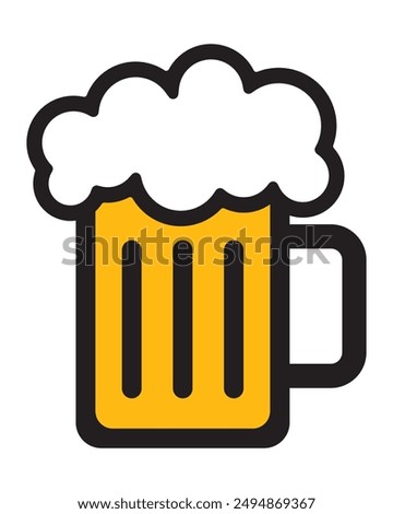 Beer mug with foam, isolated on a white background. Beer mug icon emoji illustration. Cheer up friend. Lager beer. Have a beer with your friends. Great for pub menu illustrations. Cold drinks concept.