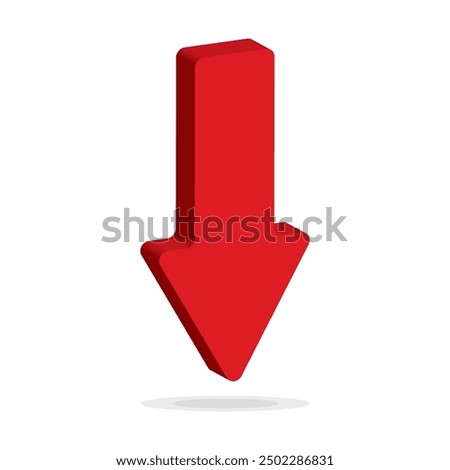 Red 3d arrow going down stock icon on white background. Bankruptcy, financial market crash icon for your web site design, logo, app, UI. graph chart downtrend symbol.chart going down sign.