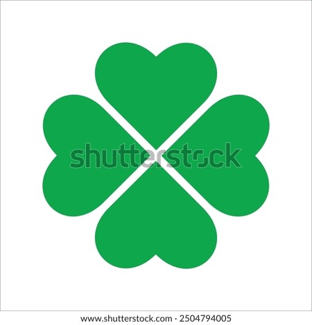 St Patrick's Day. Lucky Four-leaf clover, Green Four leaf clover vector icon. Lucky and happiness concept. Shamrock - green four leaf clover icon. Good luck theme design element.