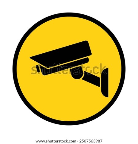 Security camera icon, video surveillance, cctv sign. Yellow round indicating camera operation. Surveillance camera,monitoring, safety home protection system. Fixed CCTV, Security Camera Icon Vector.