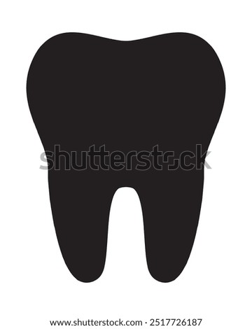 Tooth black icon symbol silhouette flat design style sign. Tooth simple silhouette on white. Dentist cocnept. Modern, minimalist icon in black color. Web site and mobile app design vector element.