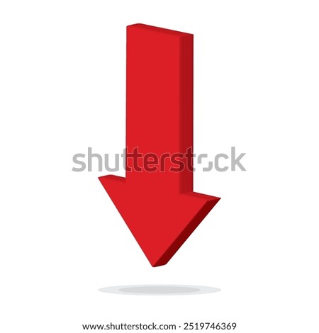 Red 3d arrow going down stock icon on white background. Bankruptcy, financial market crash icon for your web site design, logo, app, UI. graph chart downtrend symbol.chart going down sign.