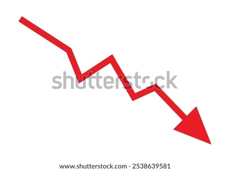 Red arrow going down stock icon on white background. Bankruptcy, financial market crash icon for your web site design, logo, app, UI. graph chart down trend symbol.chart going down sign.