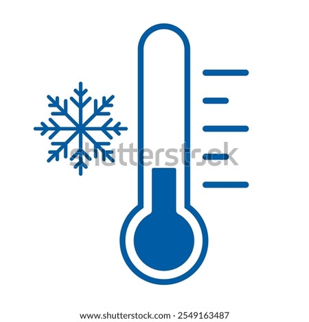 Cold temperature icon, keep frozen label, thermometer with snowflake vector illustration on white background. Cold Weather Flat Sign. Storage in refrigerator and freezer. Weather forecast snowy winter