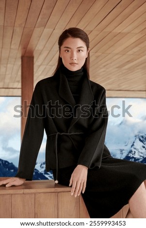 Similar – Image, Stock Photo Rustic dressed woman with grey wool jacket and blue scarf with fringes in autumn in front of a farm in Rudersau near Rottenbuch in the district Weilheim-Schongau in Upper Bavaria