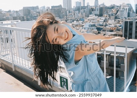 Similar – Image, Stock Photo Scenic cityscape with contemporary multistory buildings and wavy ocean