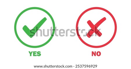 yes no green and red lebel icon set vector on white background.