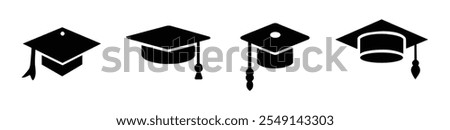 Graduation different cap icon. line and glyph version, student hat outline and filled vector sign. Academic cap linear and full pictogram. Education symbol, logo illustration. Different style icons.