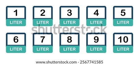  Liter icon set from 1 to 10. Fluid volume in liters. Capacity of oil and water icon set. Liter icon fluid volume in liters liquid drop litre. Liquid measure in liters.