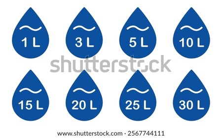  Liter icon set. Liters- 1,3,5,10,15,20,25,30. Fluid volume in liters. Capacity of oil and water icon set. Liter icon fluid volume in liters liquid drop litre. Liquid measure in liters.