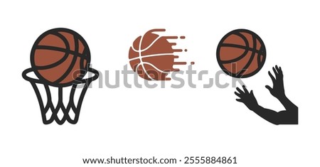 Basketball Icon Collection: Outline and Filled Vector Illustrations