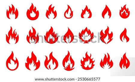 fire vector icons set on white background.. Fire flame symbol for safety, fireplace, warning, burning, dangerous, exploding sign. simple vector icons (eps) on white background.	