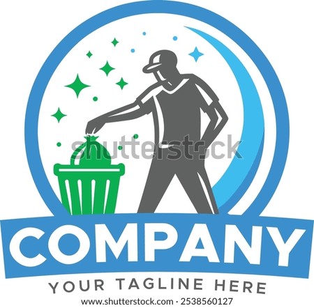 Character-Based Logo for Cleaning Business, Cleaning Logo with Character Illustration, Trash Bin Cleaning Service Logo, Sparkling Cleanliness Logo for Your Waste,  Vector illustration 