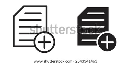 Add document vector icon set black filled and outlined style.