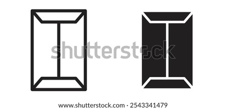 Document envelope vector icon set black filled and outlined style.