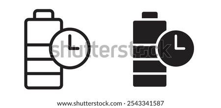 Battery life vector icon set black filled and outlined style.